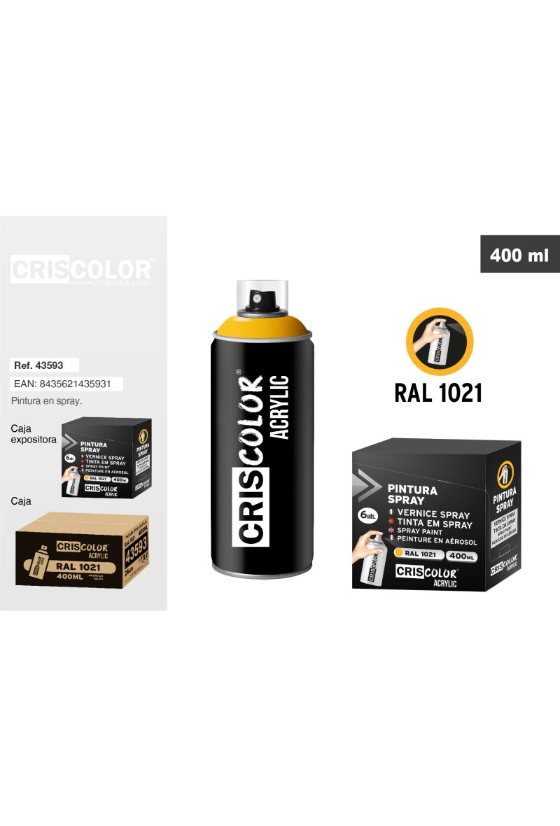 PEINTURE SPRAY 400ML RAL 1021 Jaune